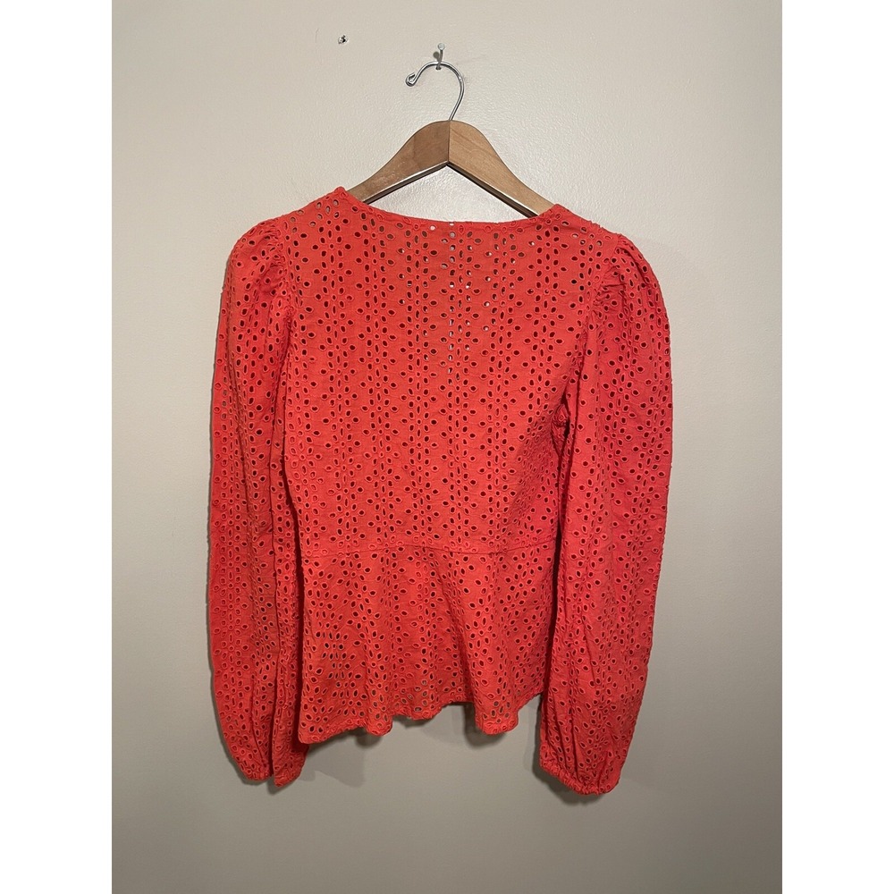 Asos Eyelet V-Neck Blouse Women's Size 0 Long Sleeve Red NWT - Picture 3 of 9